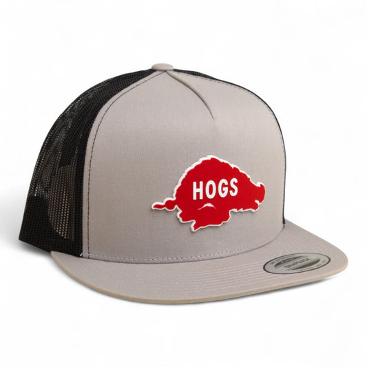 Arkansas Razorbacks Retro HOGS Red 3D YP Snapback Flat Bill Trucker Hat- Silver/ Black