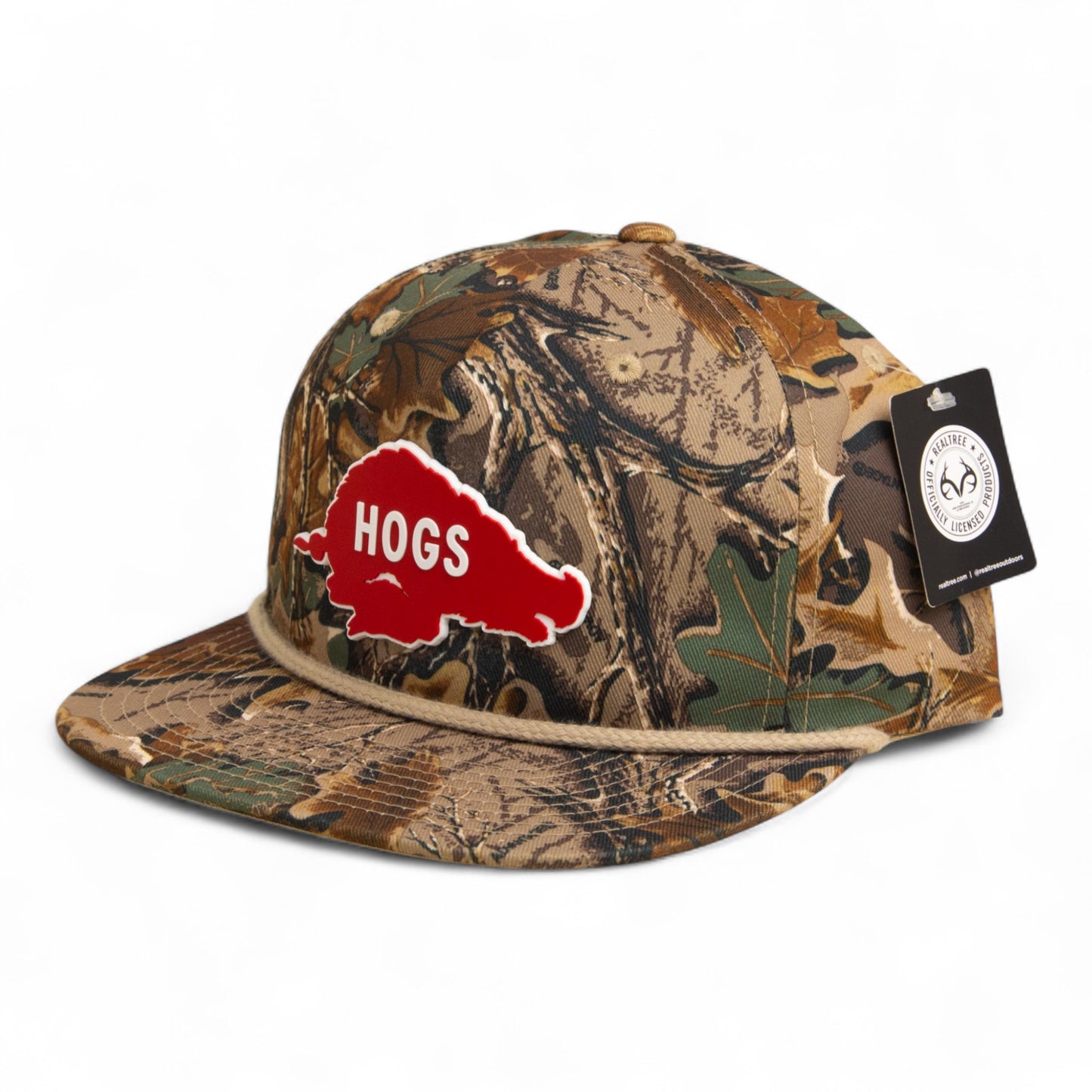 Arkansas Razorbacks Retro HOGS Red 3D Umpqua Rope Hat- Realtree Advantage/ Khaki