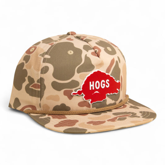 Arkansas Razorbacks Retro HOGS Red 3D Umpqua Rope Hat- Harvest Duck Camo/ Light Brown
