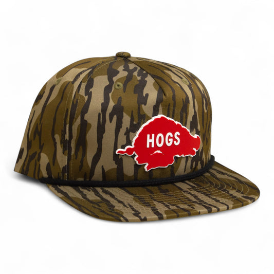 Arkansas Razorbacks Retro HOGS Red 3D Umpqua Rope Hat- Mossy Oak Bottomland/ Black