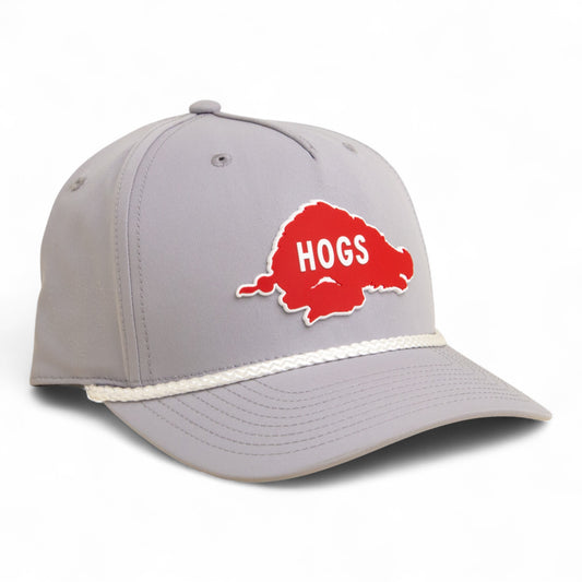 Arkansas Razorbacks Retro HOGS Red 3D Five Panel Classic Rope Hat- Grey/ White