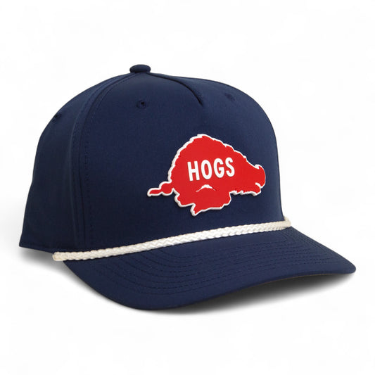 Arkansas Razorbacks Retro HOGS Red 3D Five Panel Classic Rope Hat- Navy/ White