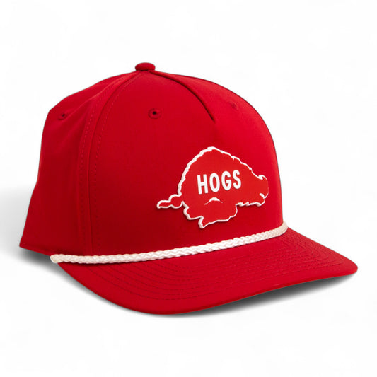 Arkansas Razorbacks Retro HOGS Red 3D Five Panel Classic Rope Hat- Red/ White