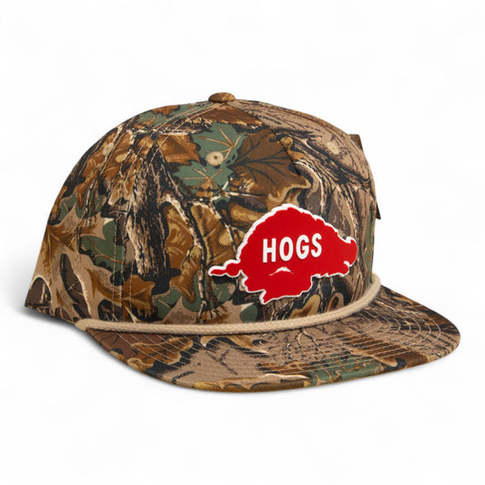 Arkansas Razorbacks Retro HOGS Red 3D Umpqua Rope Hat- Realtree Advantage/ Khaki