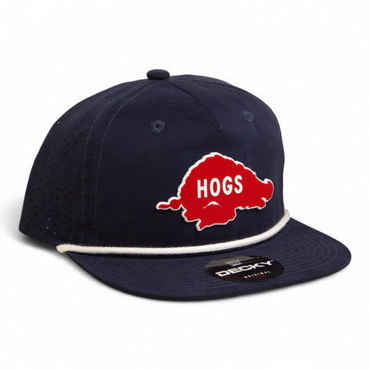 Arkansas Razorbacks Retro HOGS Red 3D Perforated Rope Hat- Navy/ White