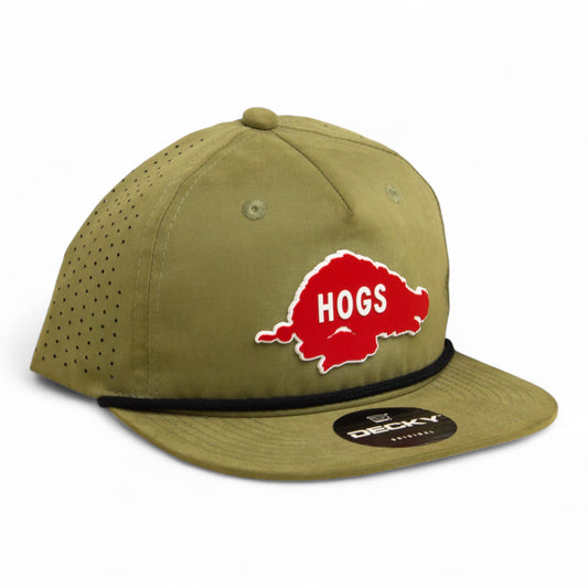 Arkansas Razorbacks Retro HOGS Red 3D Perforated Rope Hat- Loden/ Black
