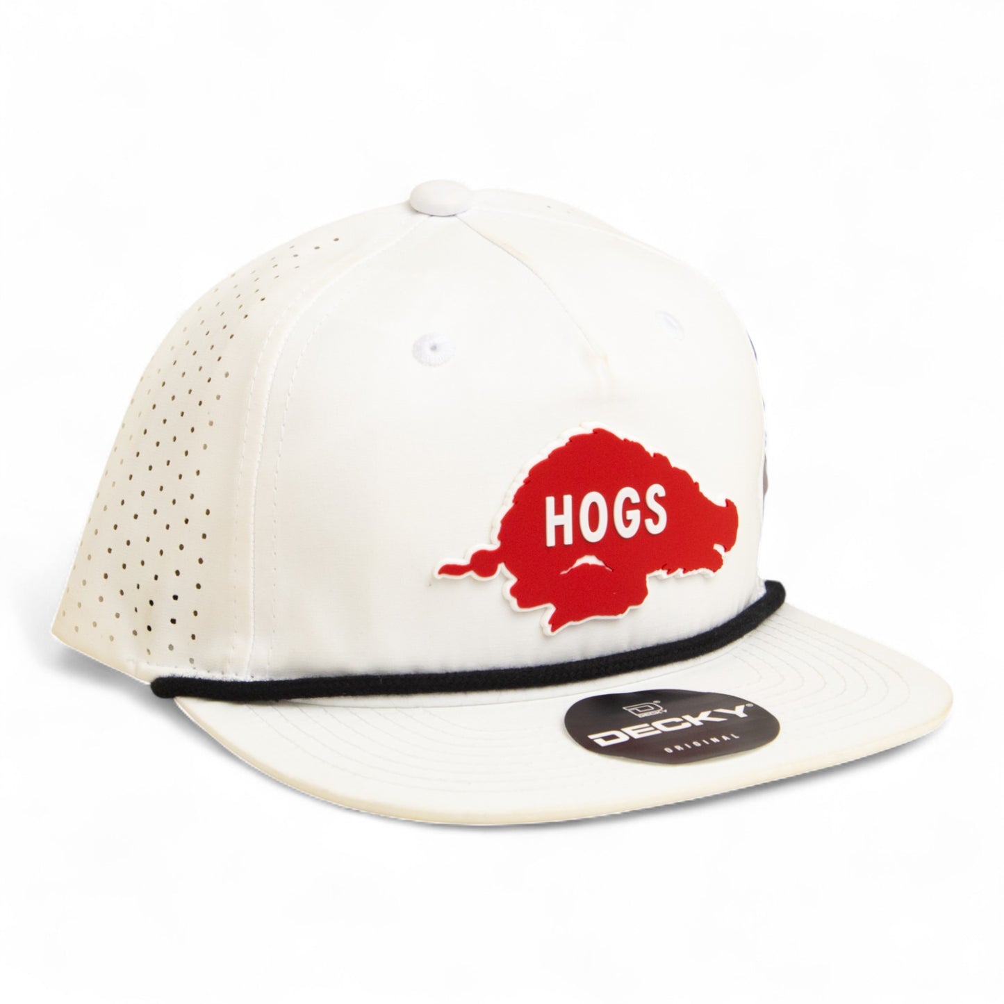 Arkansas Razorbacks Retro HOGS Red 3D Perforated Rope Hat- White/ Black