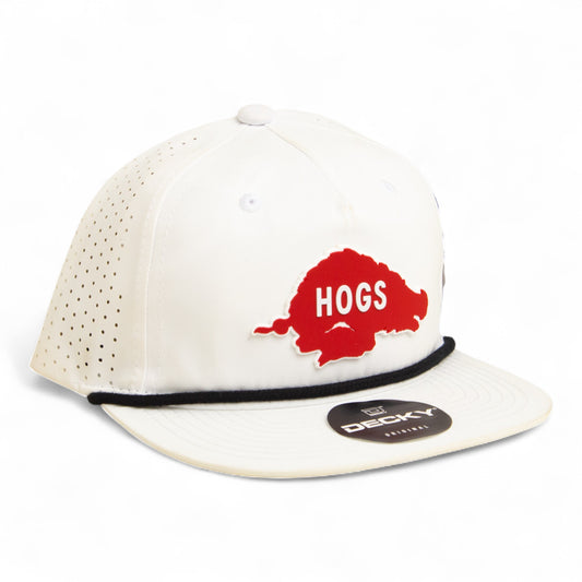 Arkansas Razorbacks Retro HOGS Red 3D Perforated Rope Hat- White/ Black
