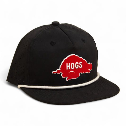 Arkansas Razorbacks Retro HOGS Red 3D Perforated Rope Hat- Black/ White
