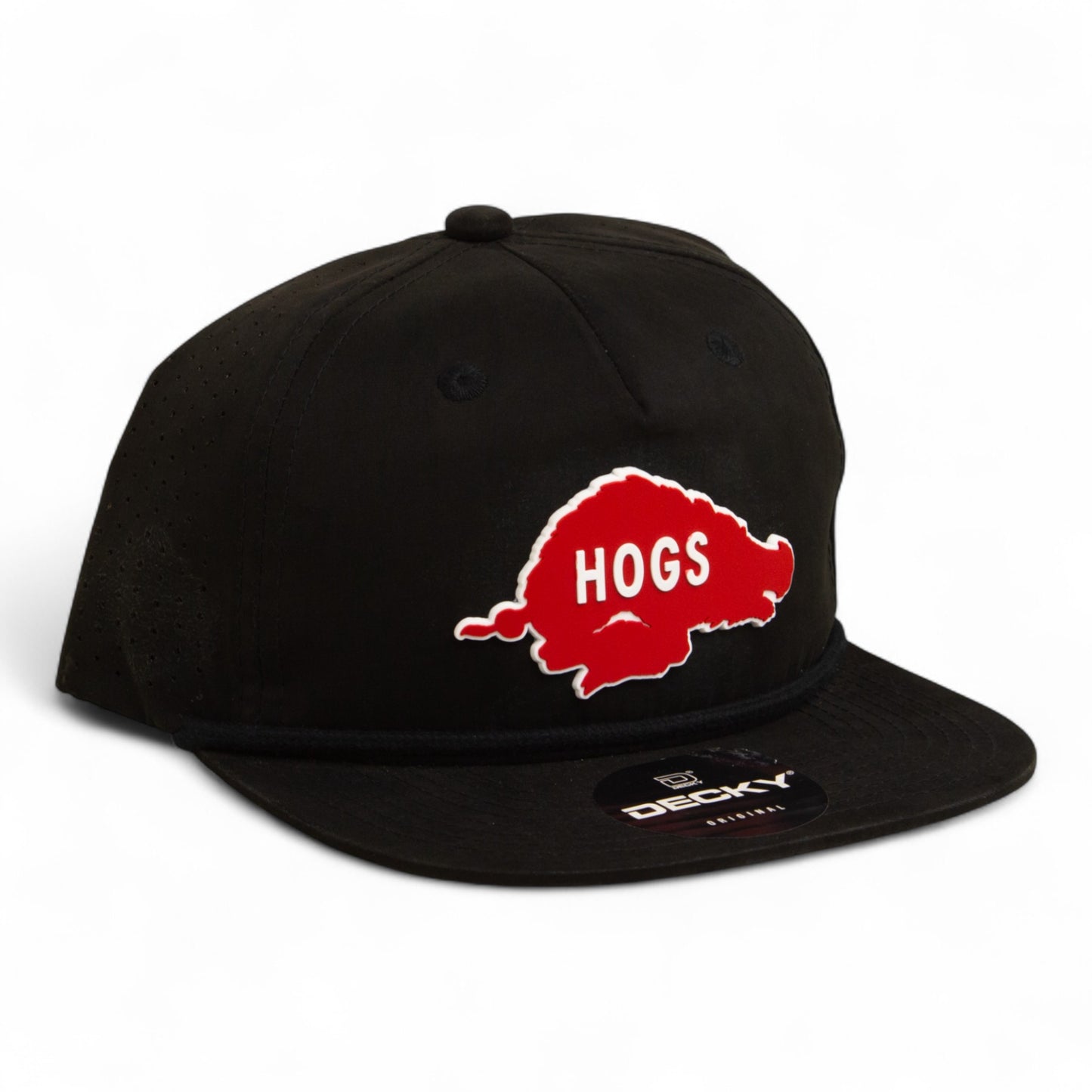 Arkansas Razorbacks Retro HOGS Red 3D Perforated Rope Hat- Black