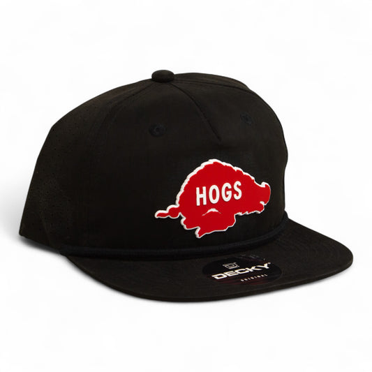 Arkansas Razorbacks Retro HOGS Red 3D Perforated Rope Hat- Black