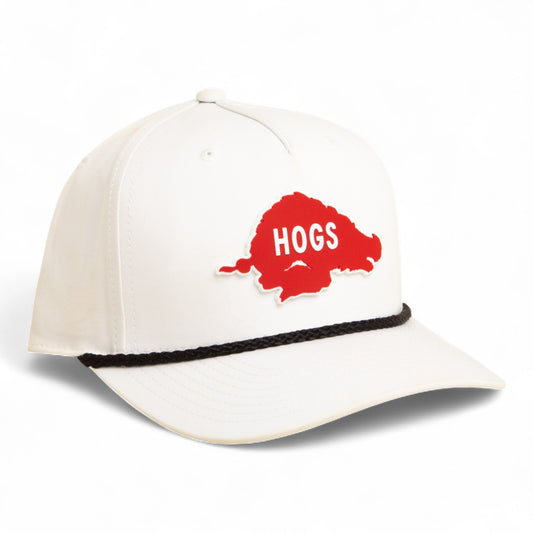 Arkansas Razorbacks Retro HOGS Red 3D Five Panel Classic Rope Hat- White/ Black
