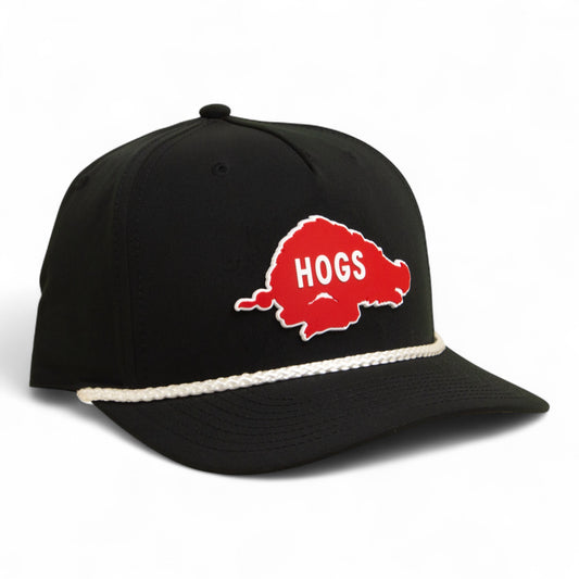 Arkansas Razorbacks Retro HOGS Red 3D Five Panel Classic Rope Hat- Black/ White