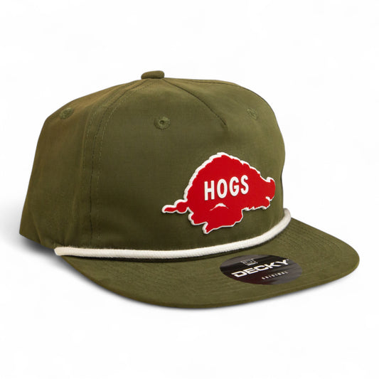 Arkansas Razorbacks Retro HOGS Red 3D Classic Rope Hat- Olive/ White