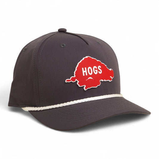 Arkansas Razorbacks Retro HOGS Red 3D Five Panel Classic Rope Hat- Charcoal/ White