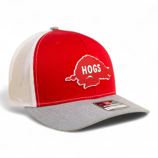 Arkansas Razorbacks Retro HOGS Red 3D Snapback Trucker Hat- Red/ White/ Heather Grey