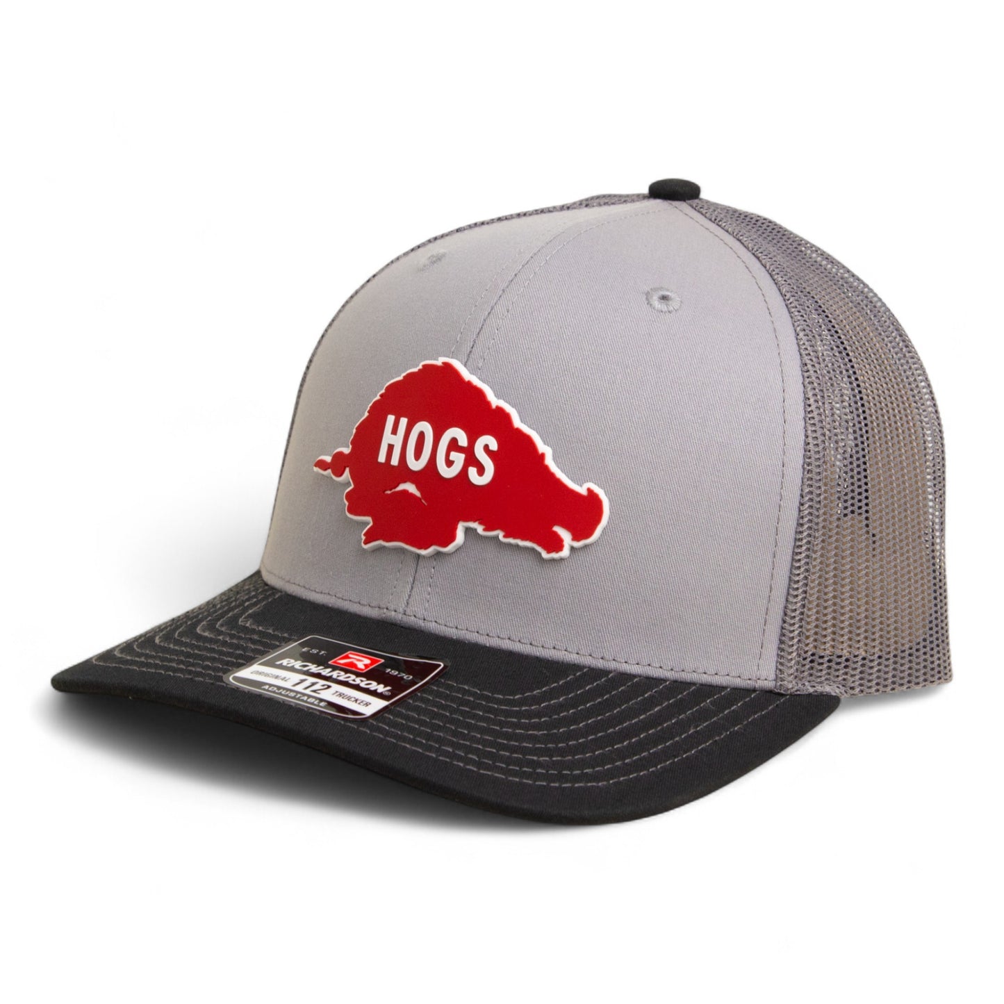 Arkansas Razorbacks Retro HOGS Red 3D Snapback Trucker Hat- Grey/ Charcoal/ Black
