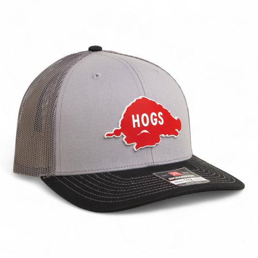 Arkansas Razorbacks Retro HOGS Red 3D Snapback Trucker Hat- Grey/ Charcoal/ Black