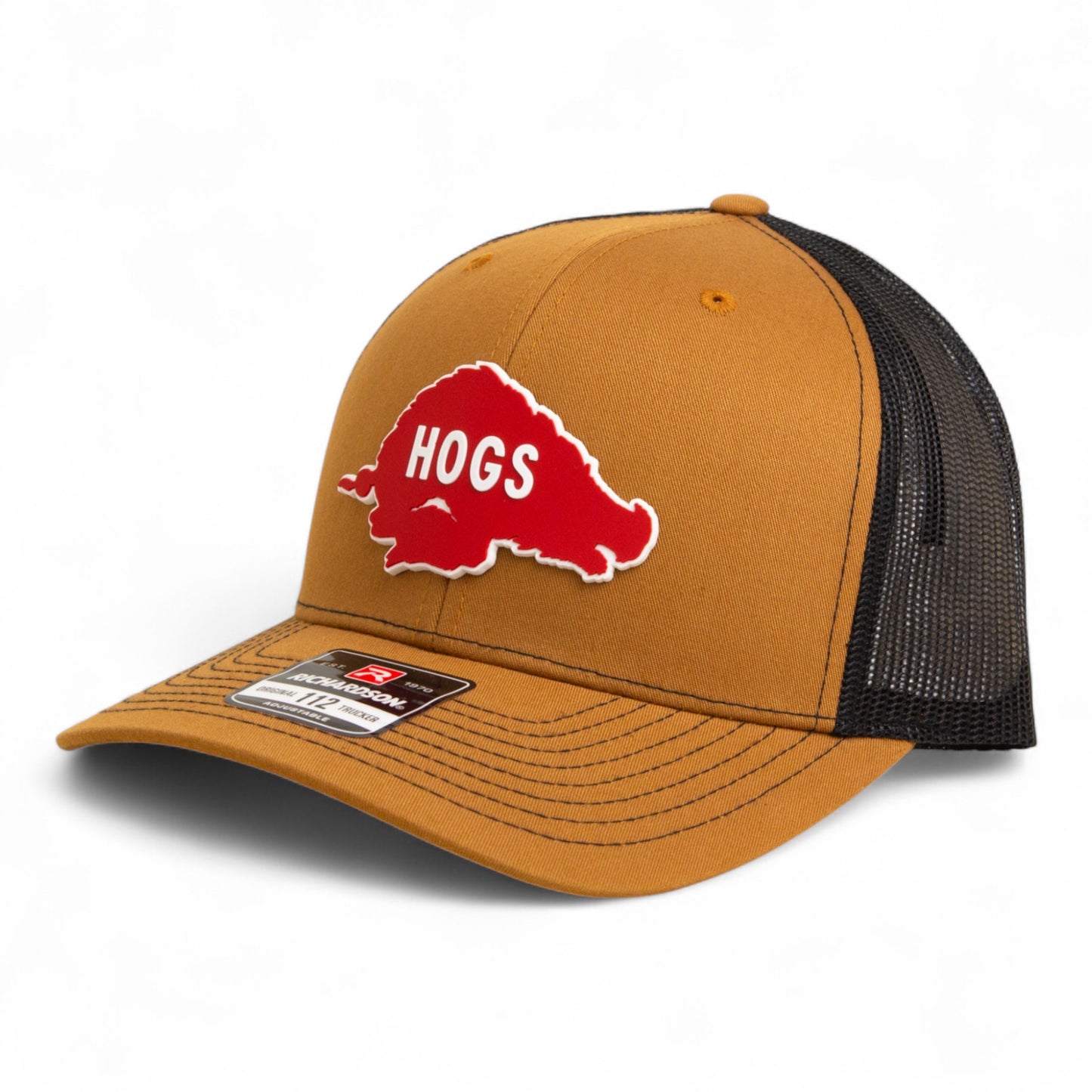 Arkansas Razorbacks Retro HOGS Red 3D Snapback Trucker Hat- Caramel/ Black