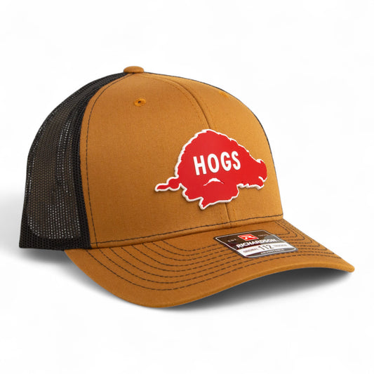 Arkansas Razorbacks Retro HOGS Red 3D Snapback Trucker Hat- Caramel/ Black