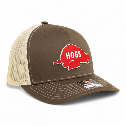Arkansas Razorbacks Retro HOGS Red 3D Snapback Trucker Hat- Chocolate Chip/ Birch