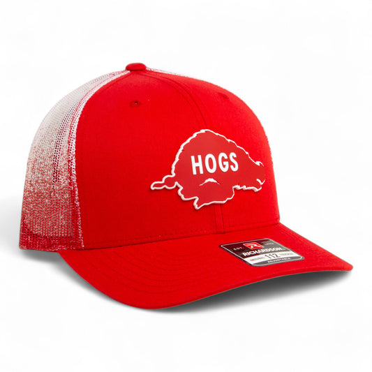 Arkansas Razorbacks Retro HOGS Red 3D Snapback Trucker Hat- Red Fade