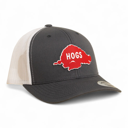 Arkansas Razorbacks Retro HOGS Red 3D YP Snapback Trucker Hat- Charcoal/ White