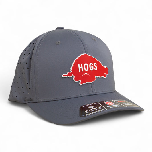 Arkansas Razorbacks Retro HOGS Red 3D Laser Perf R-Flex Cap- Charcoal