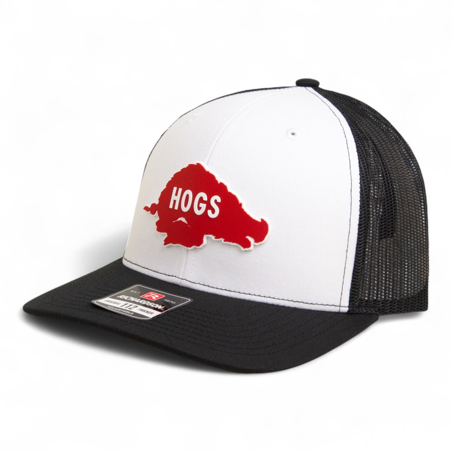 Arkansas Razorbacks Retro HOGS Red 3D Snapback Trucker Hat- White/ Black
