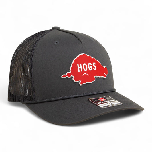 Arkansas Razorbacks Retro HOGS Red 3D Snapback Trucker Rope Hat- Charcoal