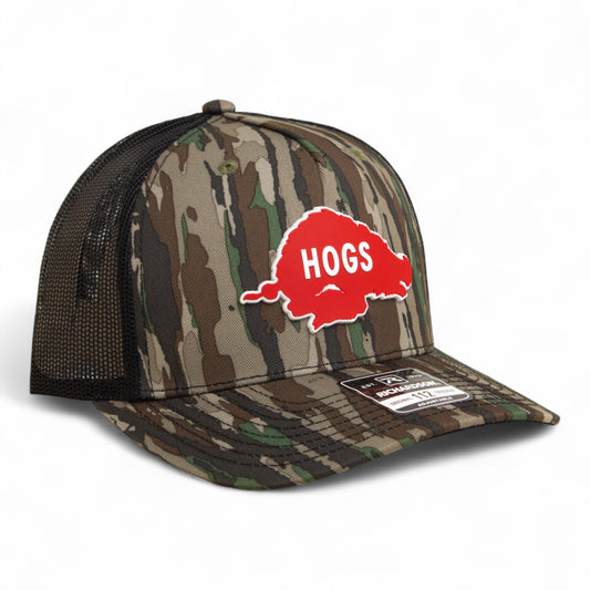 Arkansas Razorbacks Retro HOGS Red 3D Snapback Trucker Hat- Realtree Original/ Black