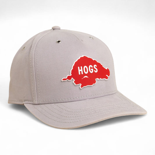 Arkansas Razorbacks Retro HOGS Red 3D Snapback Canvas Hat- Grey