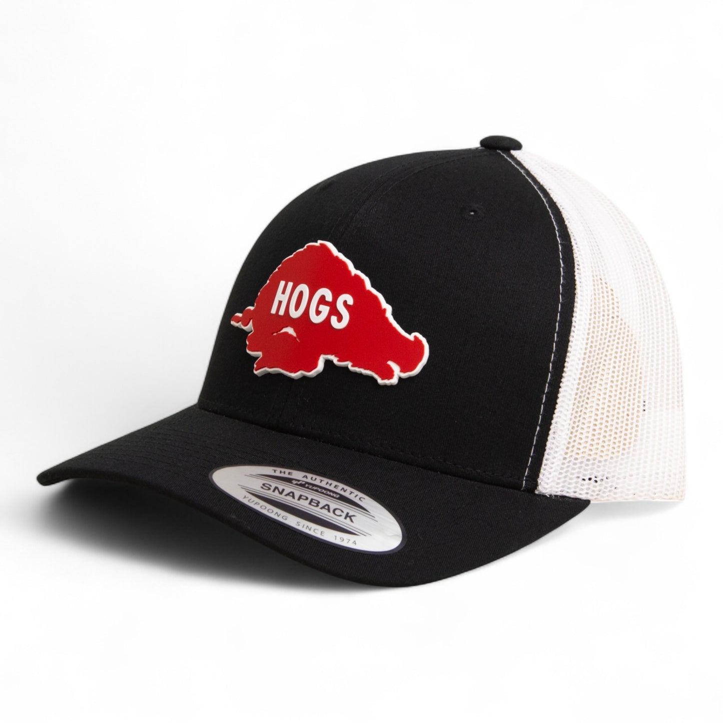 Arkansas Razorbacks Retro HOGS Red 3D YP Snapback Trucker Hat- Black/ White