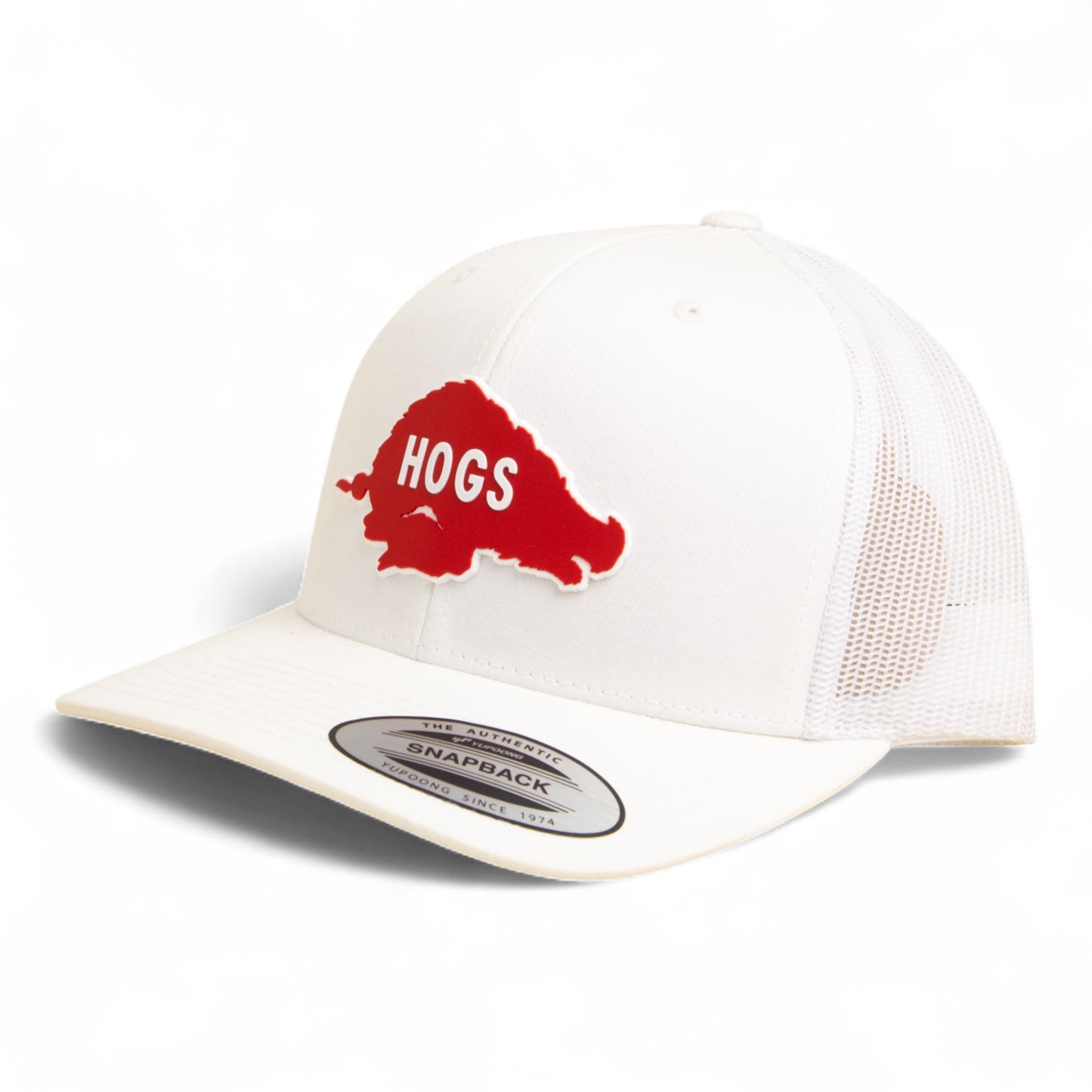 Arkansas Razorbacks Retro HOGS Red 3D YP Snapback Trucker Hat- White