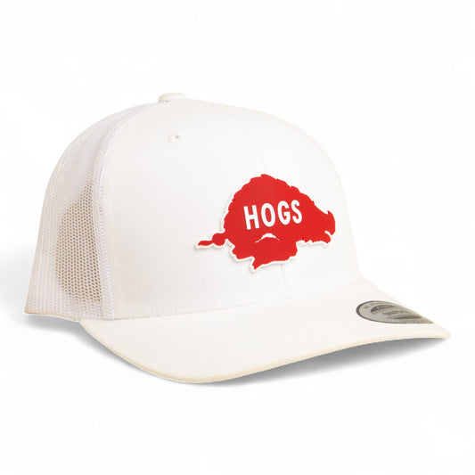 Arkansas Razorbacks Retro HOGS Red 3D YP Snapback Trucker Hat- White