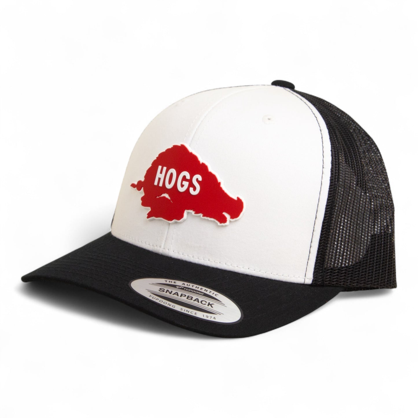 Arkansas Razorbacks Retro HOGS Red 3D YP Snapback Trucker Hat- White/ Black