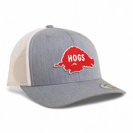 Arkansas Razorbacks Retro HOGS Red 3D YP Snapback Trucker Hat- Heather Grey/ White