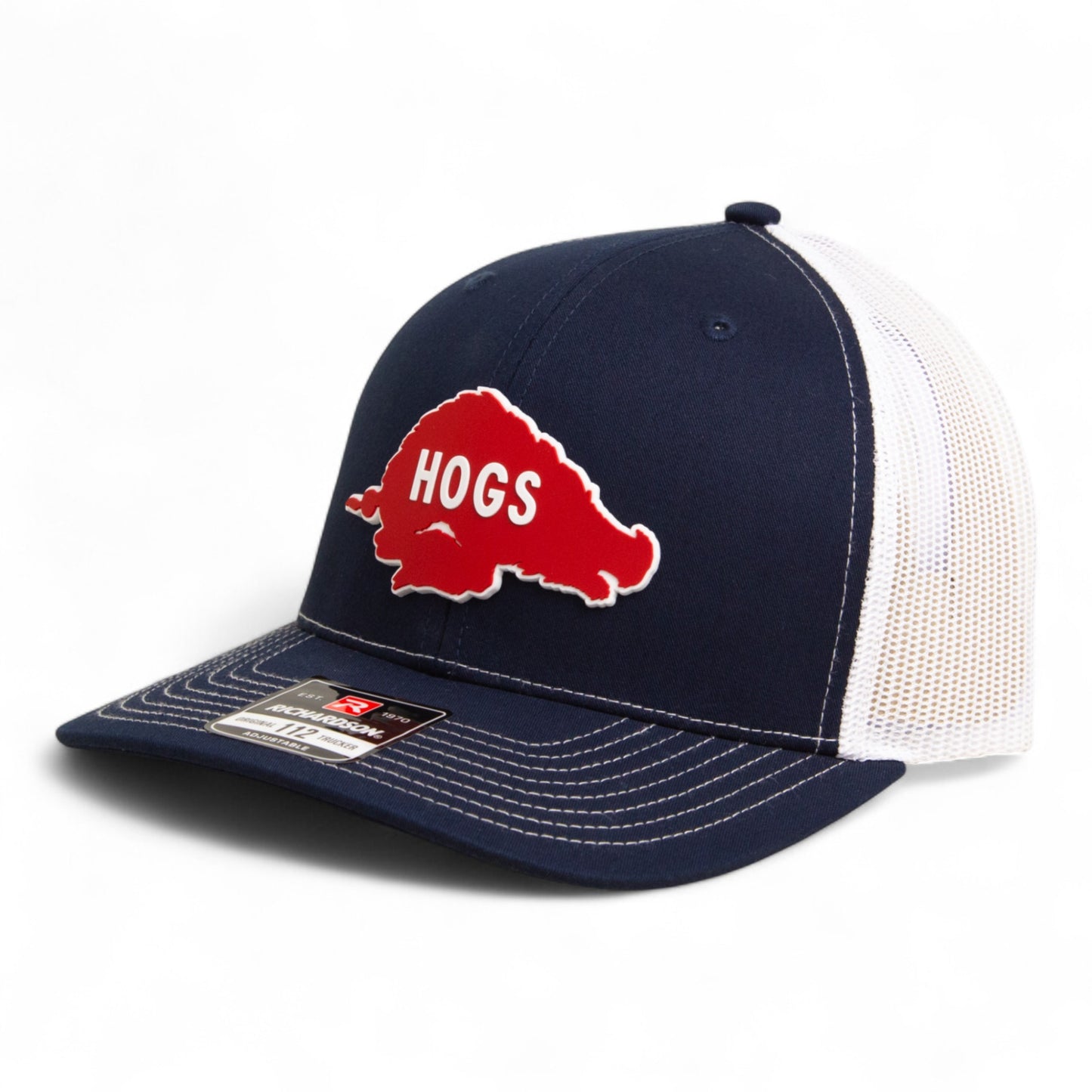 Arkansas Razorbacks Retro HOGS Red 3D Snapback Trucker Hat- Navy/ White