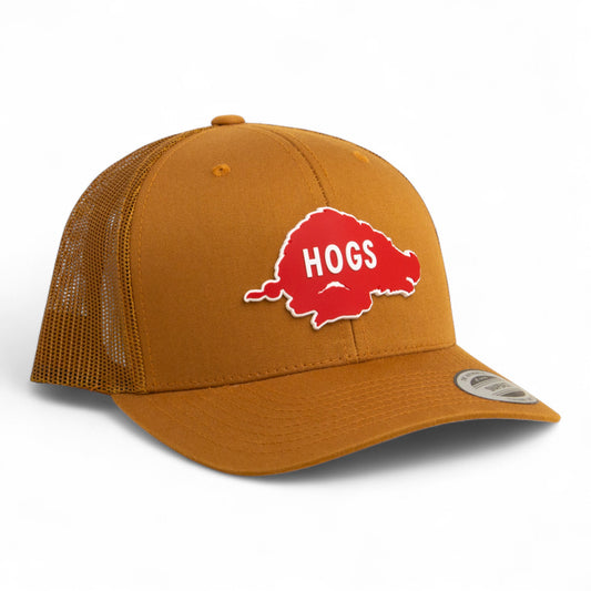 Arkansas Razorbacks Retro HOGS Red 3D YP Snapback Trucker Hat- Caramel