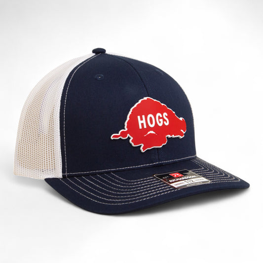 Arkansas Razorbacks Retro HOGS Red 3D Snapback Trucker Hat- Navy/ White