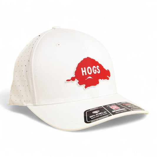 Arkansas Razorbacks Retro HOGS Red 3D Laser Perf R-Flex Cap- White