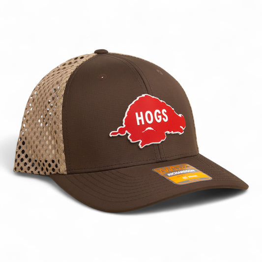 Arkansas Razorbacks Retro HOGS Red 3D Snapback Tilikum Trucker Hat- Brown/ Tan