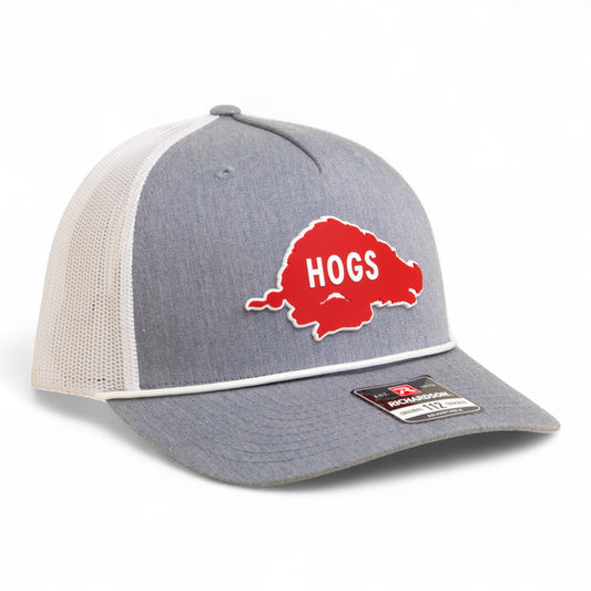 Arkansas Razorbacks Retro HOGS Red 3D Snapback Trucker Rope Hat- Heather Grey/ White