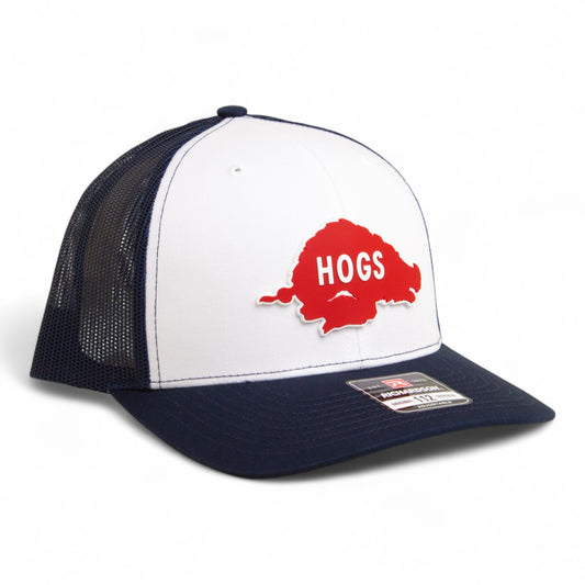 Arkansas Razorbacks Retro HOGS Red 3D Snapback Trucker Hat- White/ Navy