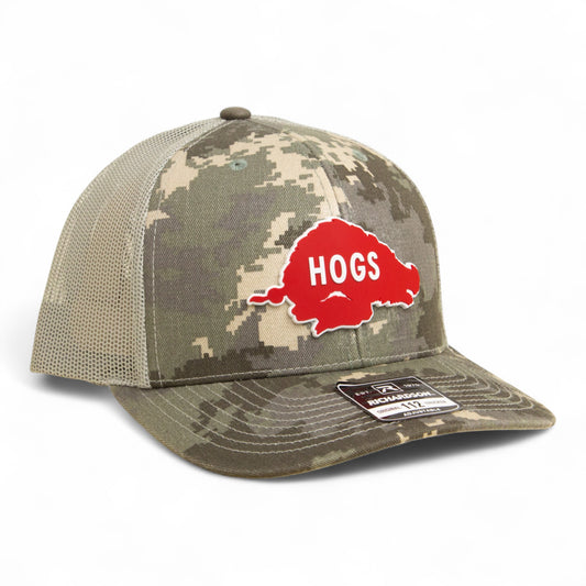 Arkansas Razorbacks Retro HOGS Red 3D Snapback Trucker Hat- Military Digital Camo