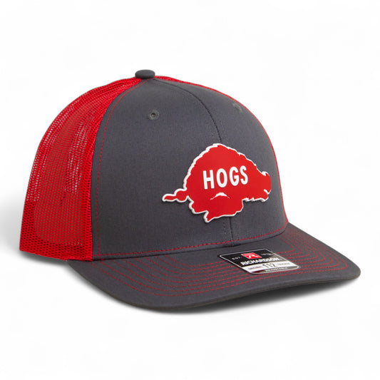 Arkansas Razorbacks Retro HOGS Red 3D Snapback Trucker Hat- Charcoal/ Red