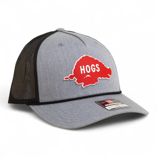 Arkansas Razorbacks Retro HOGS Red 3D Snapback Trucker Rope Hat- Heather Grey/ Black