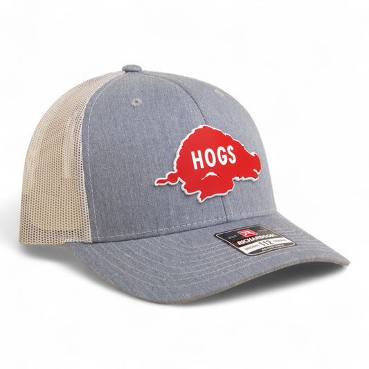 Arkansas Razorbacks Retro HOGS Red 3D Snapback Trucker Hat- Heather Grey/ Light Grey