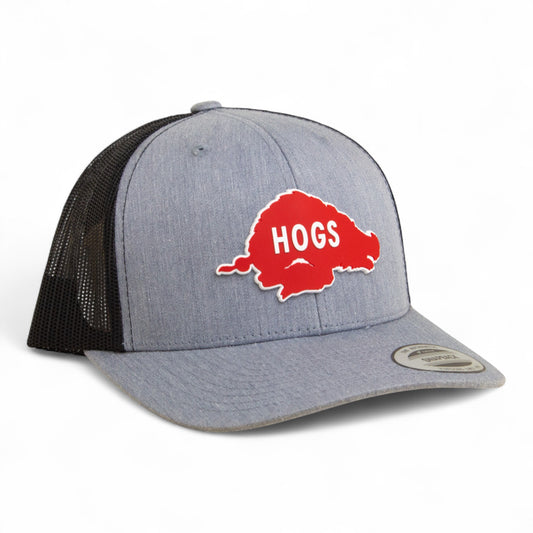 Arkansas Razorbacks Retro HOGS Red 3D YP Snapback Trucker Hat- Heather Grey/ Black