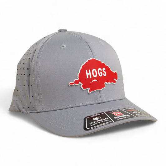 Arkansas Razorbacks Retro HOGS Red 3D Laser Perf R-Flex Cap- Grey